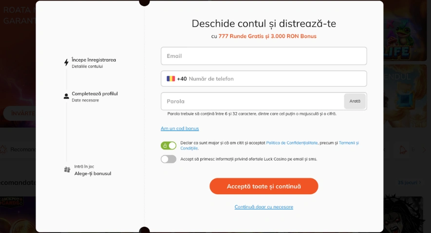 Luck Casino registration